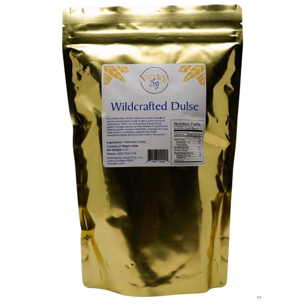 Natural Zing Whole Dulse Leaf | (Raw, Wildcrafted) | 4 oz, 8 Servings | Iodine | Minerals | Sea Vegetable | Soft & Chewy | Clean
