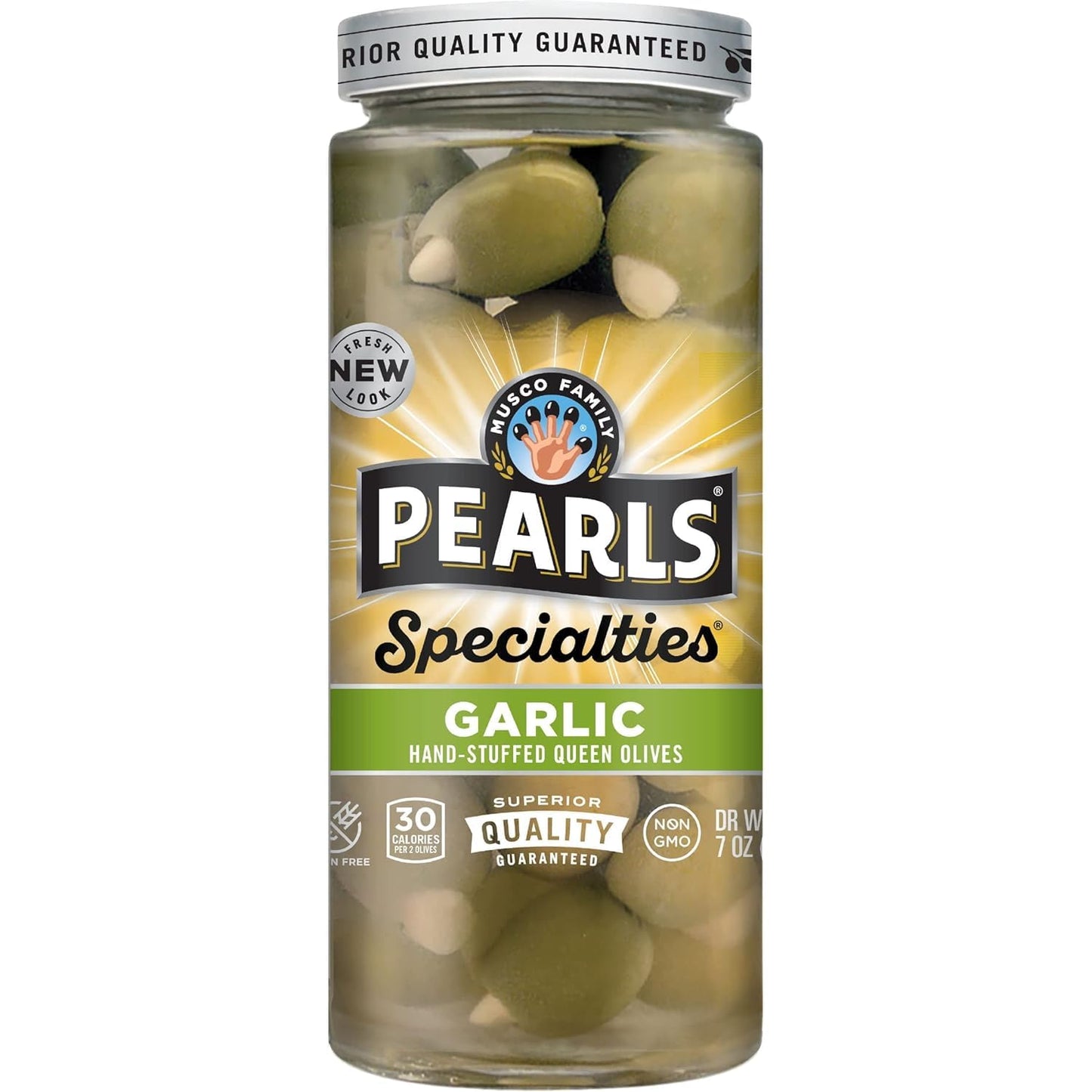 PEARLS Garlic Stuffed Queen Olives, 7 Ounce (Pack of 6)