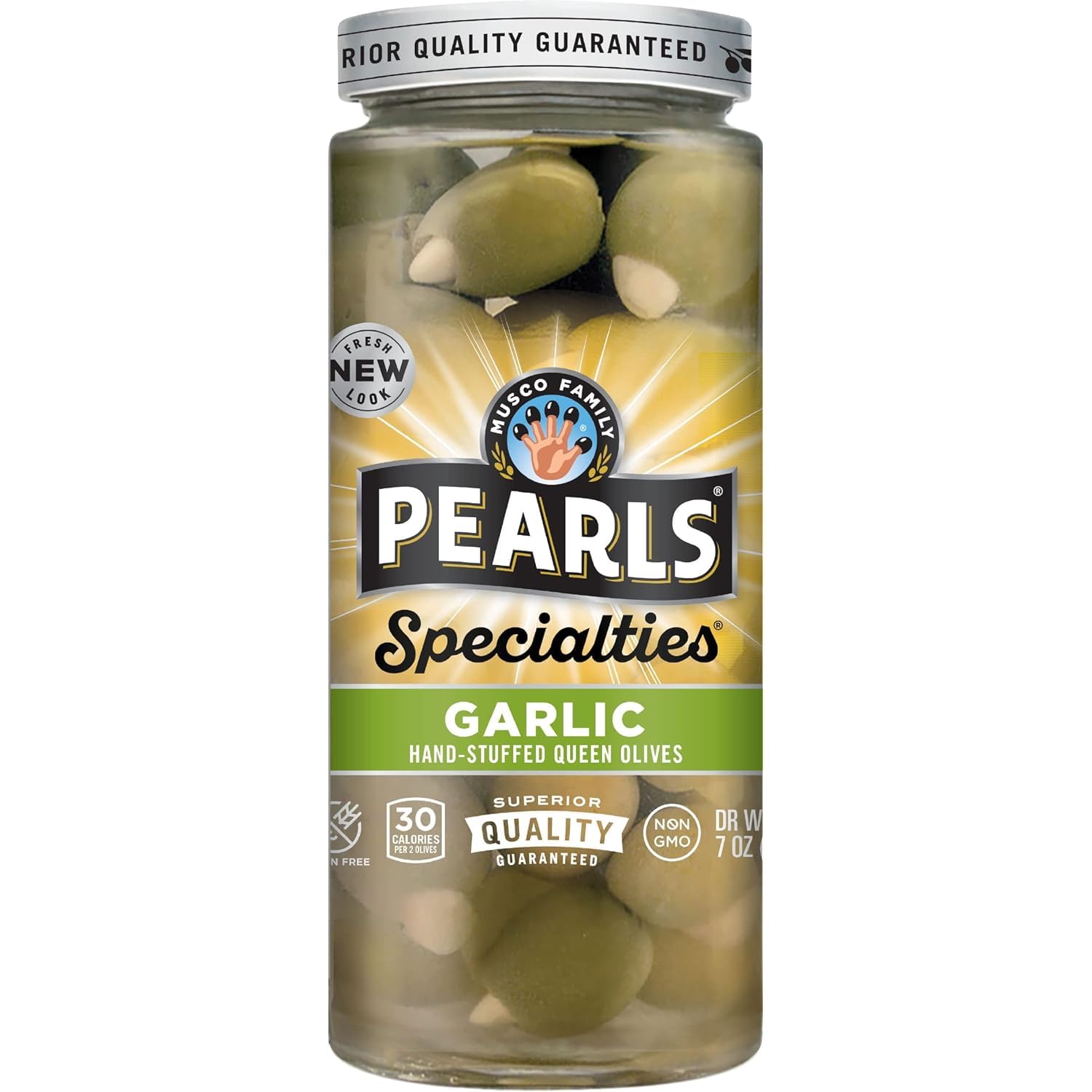 PEARLS Garlic Stuffed Queen Olives, 7 Ounce (Pack of 6)