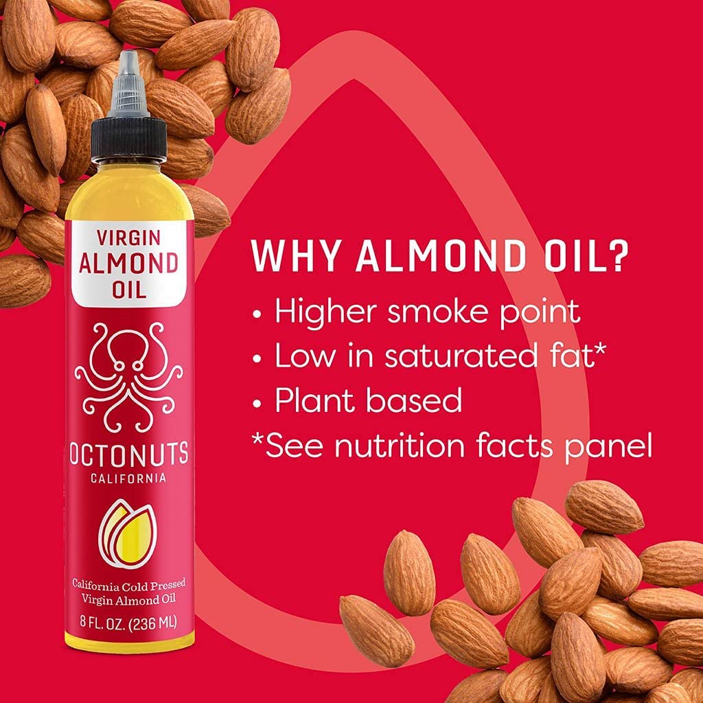 Octonuts Cold Pressed Almond Oil, 8 Ounce, Made With California Almonds, Plant-Based, Keto, Paleo Friendly, Vegan, Gluten Free (Almond, 1- Pack)