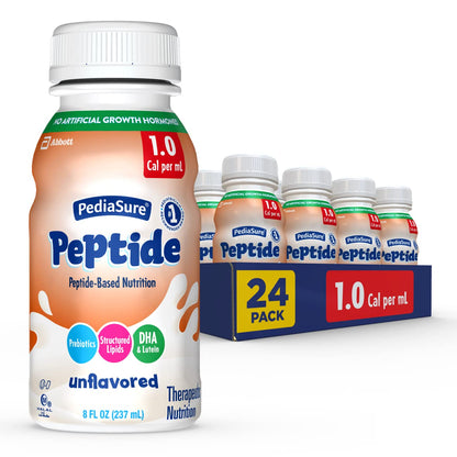 PediaSure Peptide 1.0 Cal, Peptide-Based Formula, Sole-Source Nutrition Drink for Tube Feeding or Oral Nutrition, Unflavored, 8-