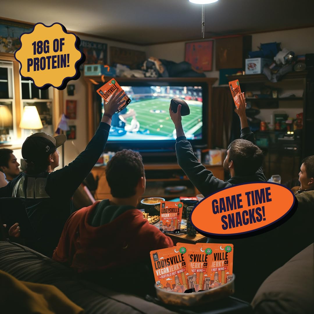 Louisville Vegan Jerky Buffalo Hot Wing - Gluten-Free High Protein Vegan Snacks - 3 oz, 3 Pack