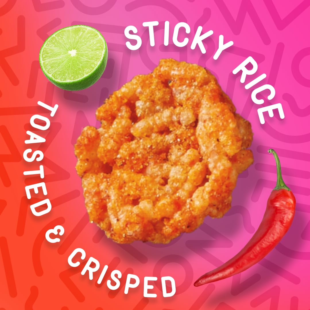 Wowza Fuego-Lime Rice Crisps, Healthy Sticky Rice Crunchy Rice Crisps, 3.5 oz bag (8 pack)