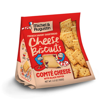 Michel et Augustin Gourmet Crackers, Comt   Cheese Biscuits with Black Pepper, Savory Party Crackers, French Snacks, 3.5 oz. Bag