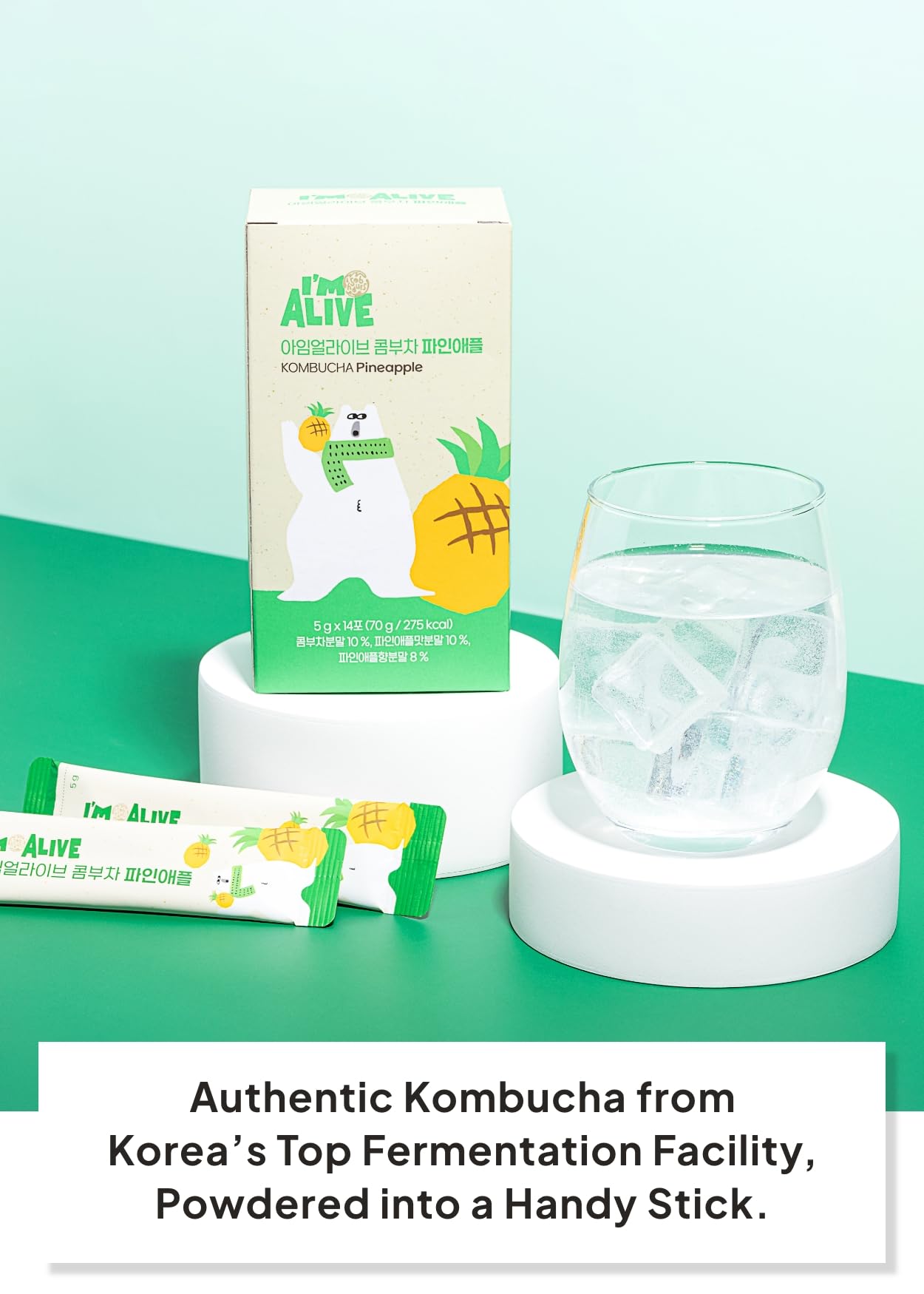 Korean Food I'M Alive Kombucha Powder Pineapple(5G*14 Sticks) Authentic Fermented Kombucha With Papain & Bromelain For 7 Days, N