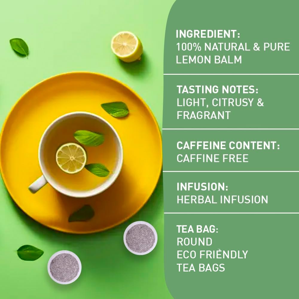 HANDPICK Lemon Balm Tea Bags - Caffeine-Free Herbal Tea, Citrus Flavor, 100 Count
