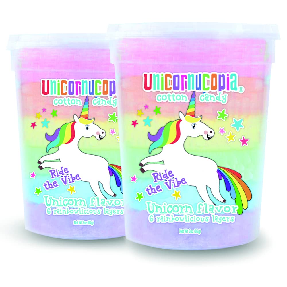 Unicornucopia Cotton Candy 2 Pack - 6 Flavor Rainbow Party Favors for Kids Birthday, Individual Goodie Bag Treats
