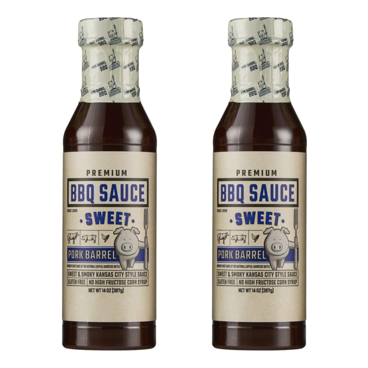 Pork Barrel BBQ Sweet BBQ Sauce | Kansas City Style | 2-Pack, 14oz | Gluten-Free, No High Fructose Corn Syrup
