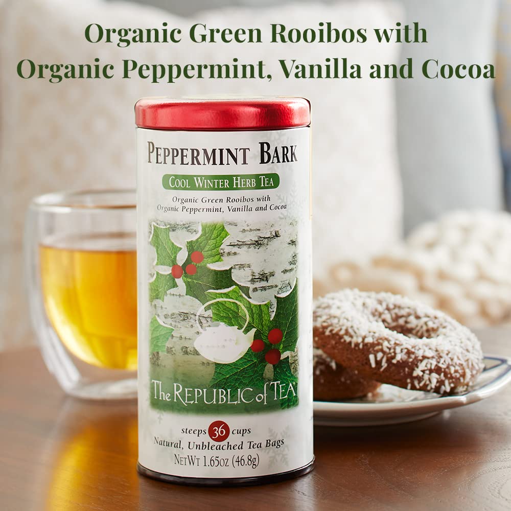 The Republic of Tea Peppermint Bark Herbal Tea, Caffeine-Free, 250 Tea Bags, Cool Winter Flavor