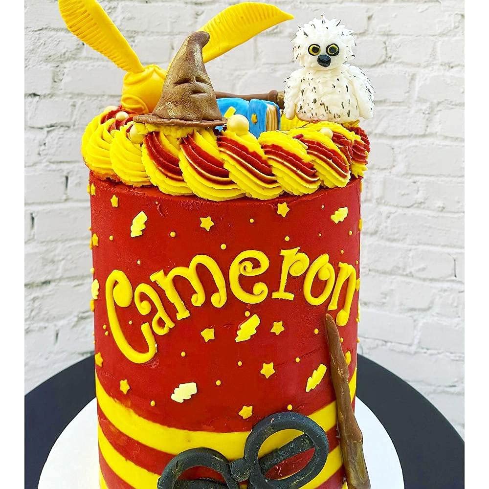 Harry Potter Cake Decorations With Wizard Lightning Sprinkles, Maroon And Gold Jimmies, Nonpareils, Sugar Pearls, Lightning Bolt