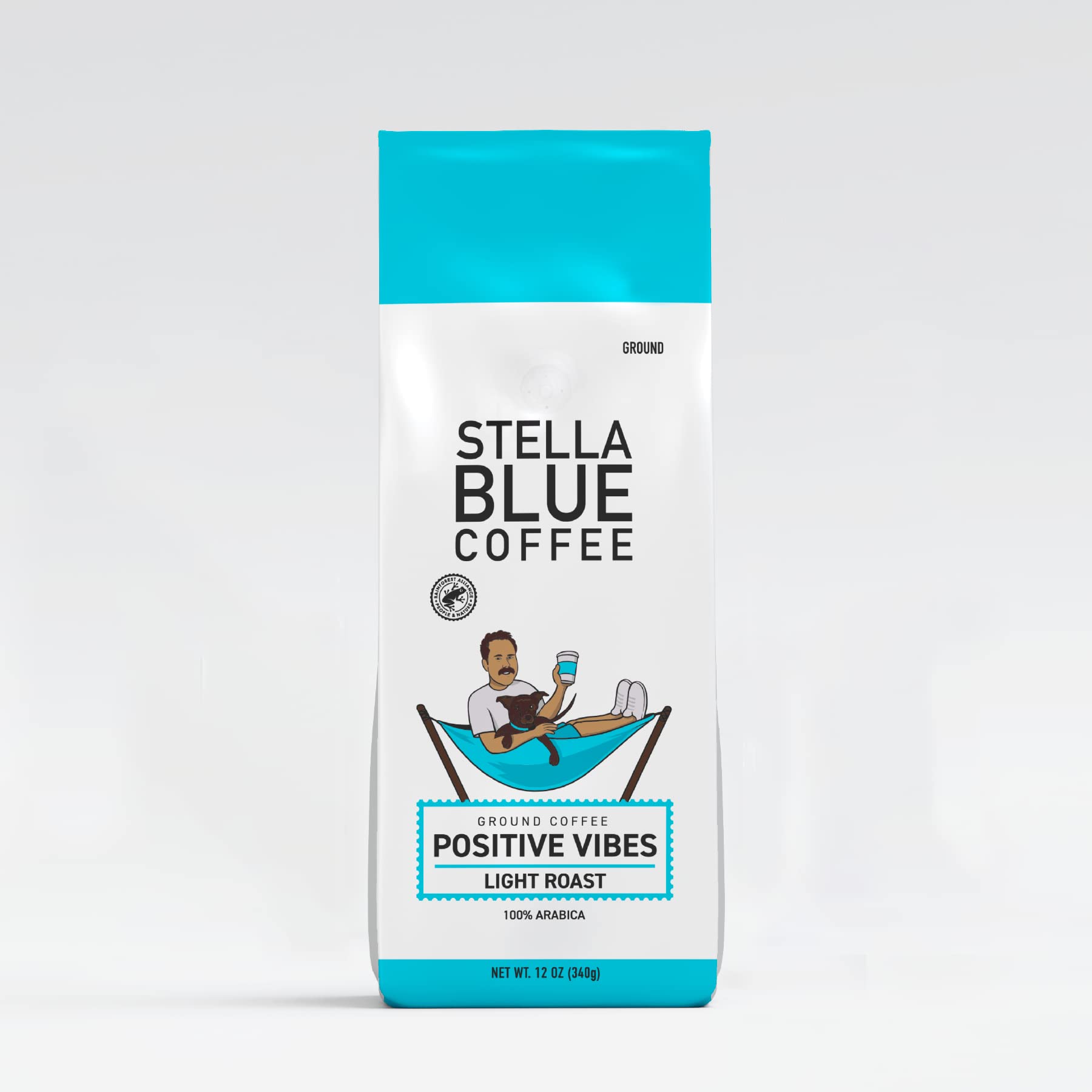 Stella Blue Fresh Ground Coffee, Positive Vibes - Light Roast, 12 Ounces, 100 Arabica Coffee Ethically  Sustainably Sourced From