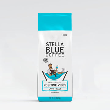 Stella Blue Fresh Ground Coffee, Positive Vibes - Light Roast, 12 Ounces, 100 Arabica Coffee Ethically  Sustainably Sourced From
