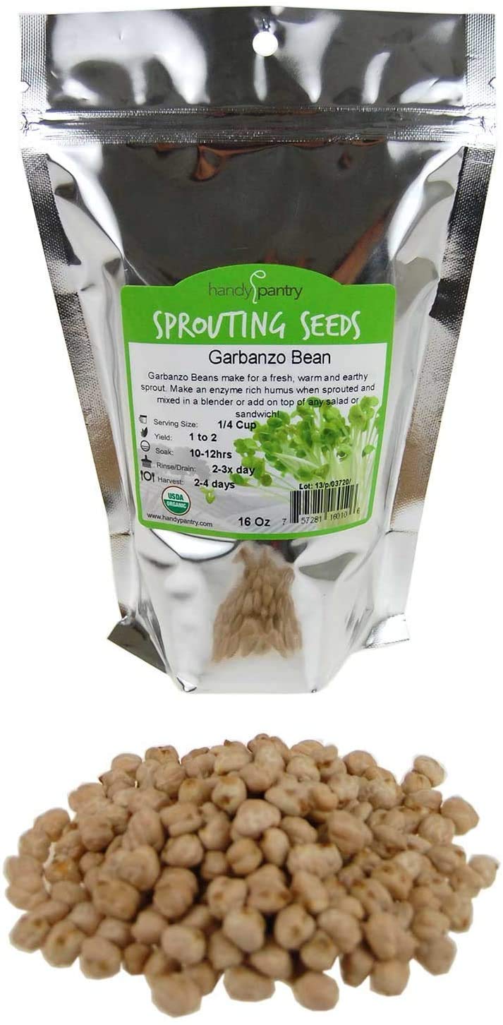 Dried Garbanzo Beans- Organic Sprouting Seeds - 1 Lbs - Handy Pantry Brand - Dry Garbonzo Bean / Seeds - For Planting, Gardening