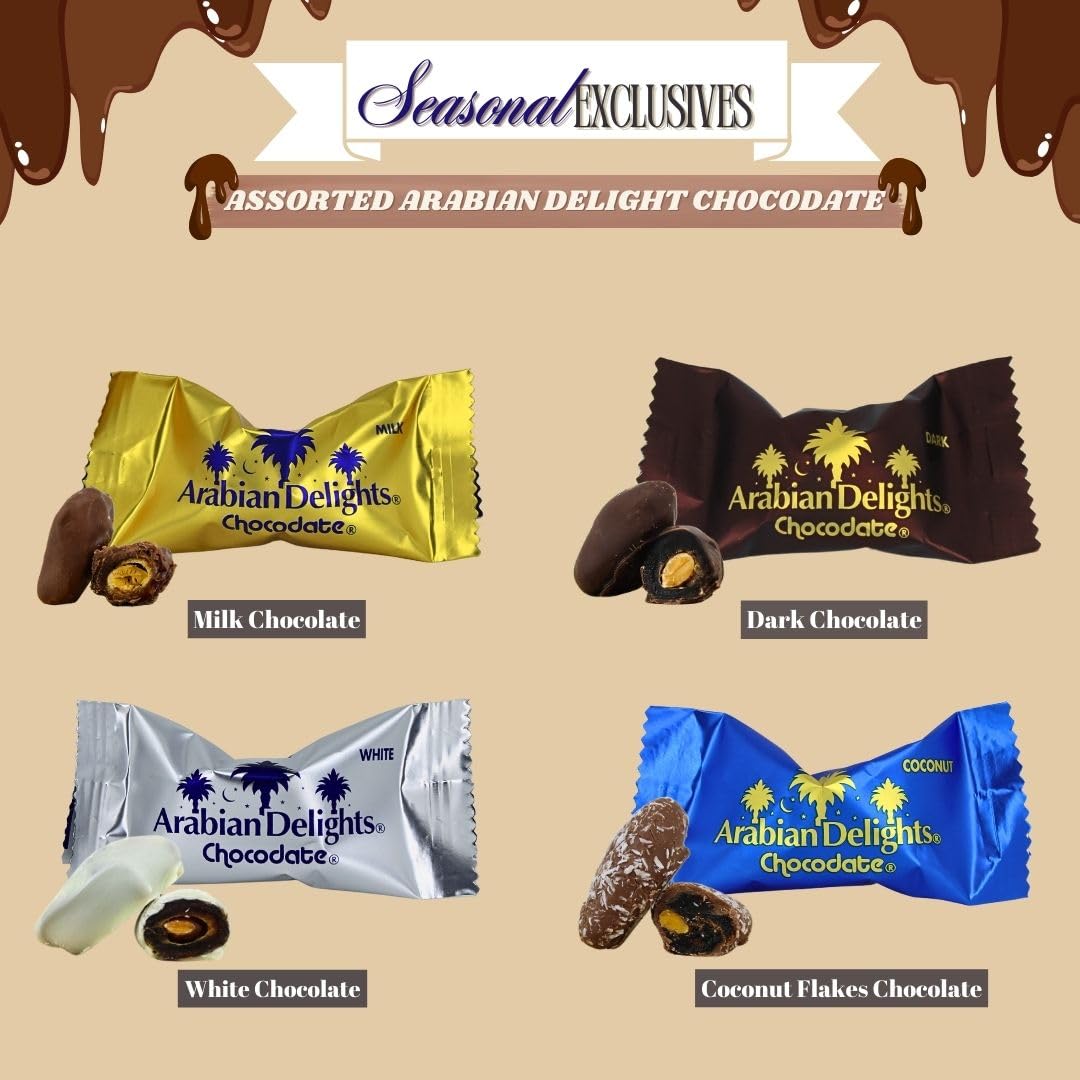 Intense Delish Arabian Delights Chocodate Assorted Pouch 460 Gms - Variety Of Milk, Dark, White & Coconut Flaked Chocolates Cove