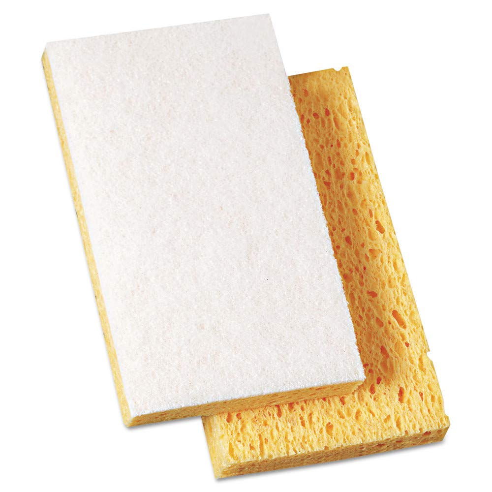 Boardwalk Scrubbing Sponge, Light Duty, 3.6 X 6.1, 0.7'' Thick, Yellow/White, Individually Wrapped, 20/Carton