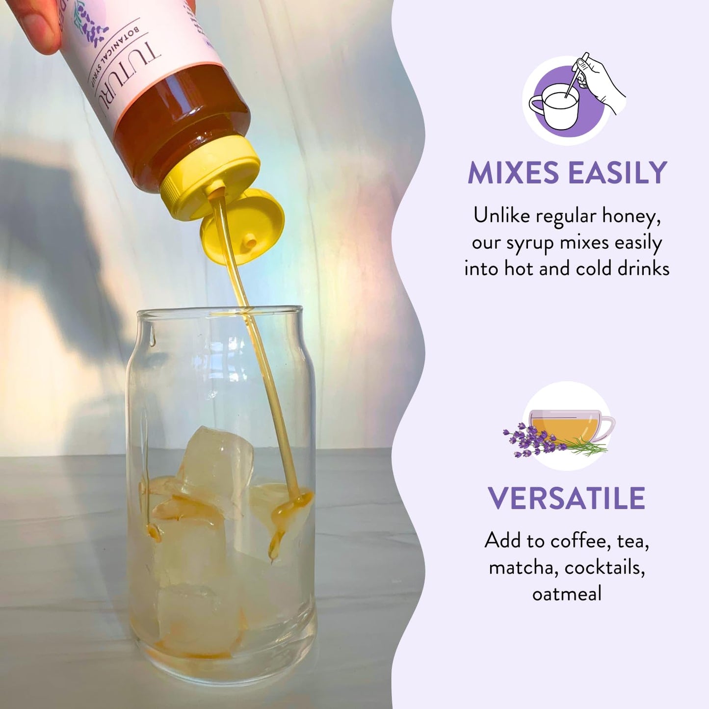 TUTURU Botanical Coffee Lavender Honey Simple Syrup - 13.5 Fl Oz - For Coffee, Cocktails, Tea, Matcha
