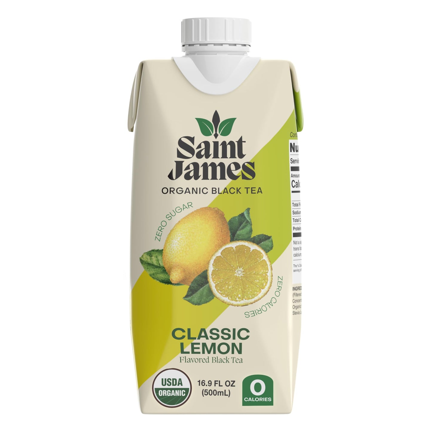 Saint James Iced Tea - Organic Black Tea - Non-GMO, Gluten Free, Zero Calorie, Zero Sugar - Classic Lemon, 12 Pack (16 fl oz eac