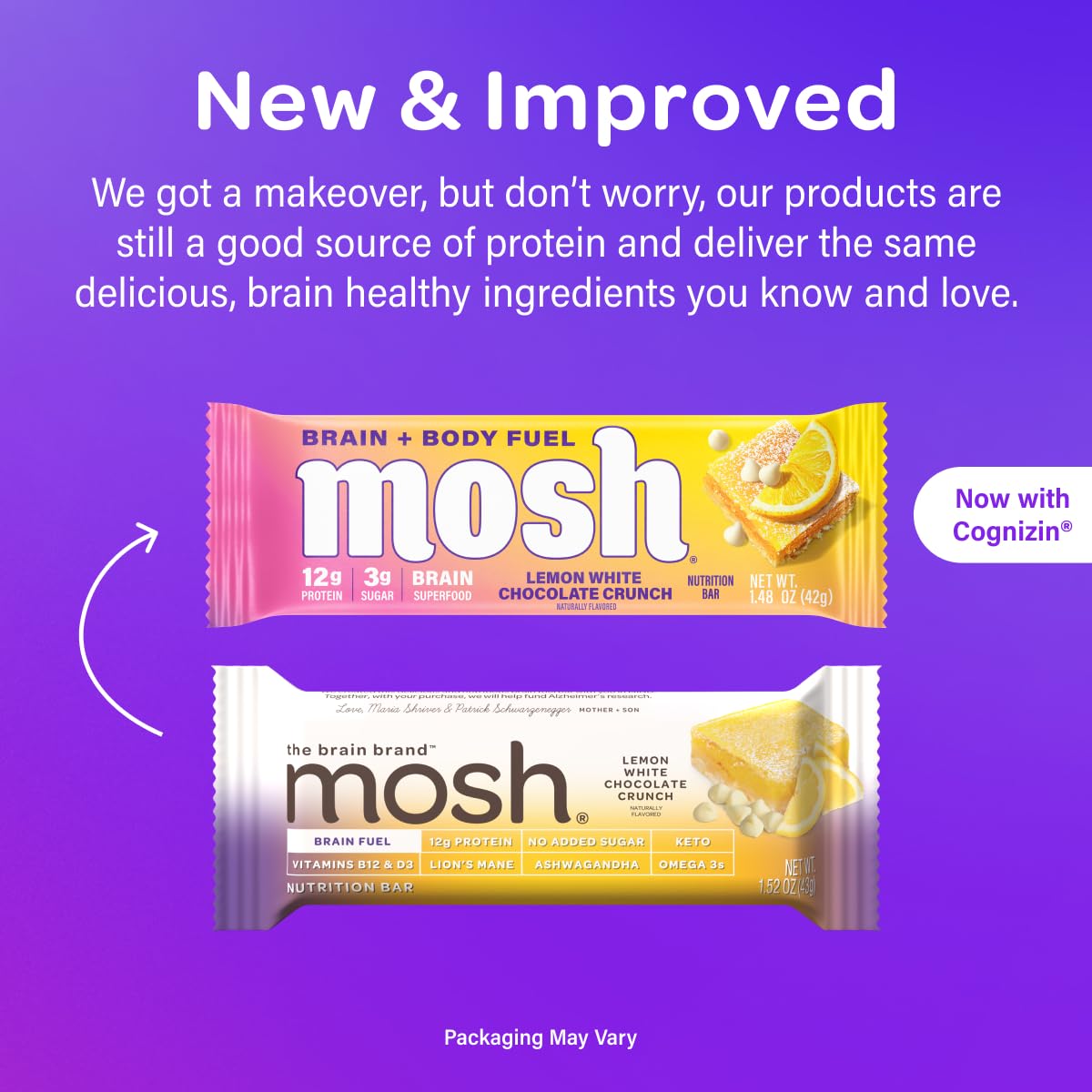 Mosh Lemon White Chocolate Keto Protein Bars, High Fiber, Low Carb, Gluten Free, High Protein, Brain Healthy Snack, 12 Count
