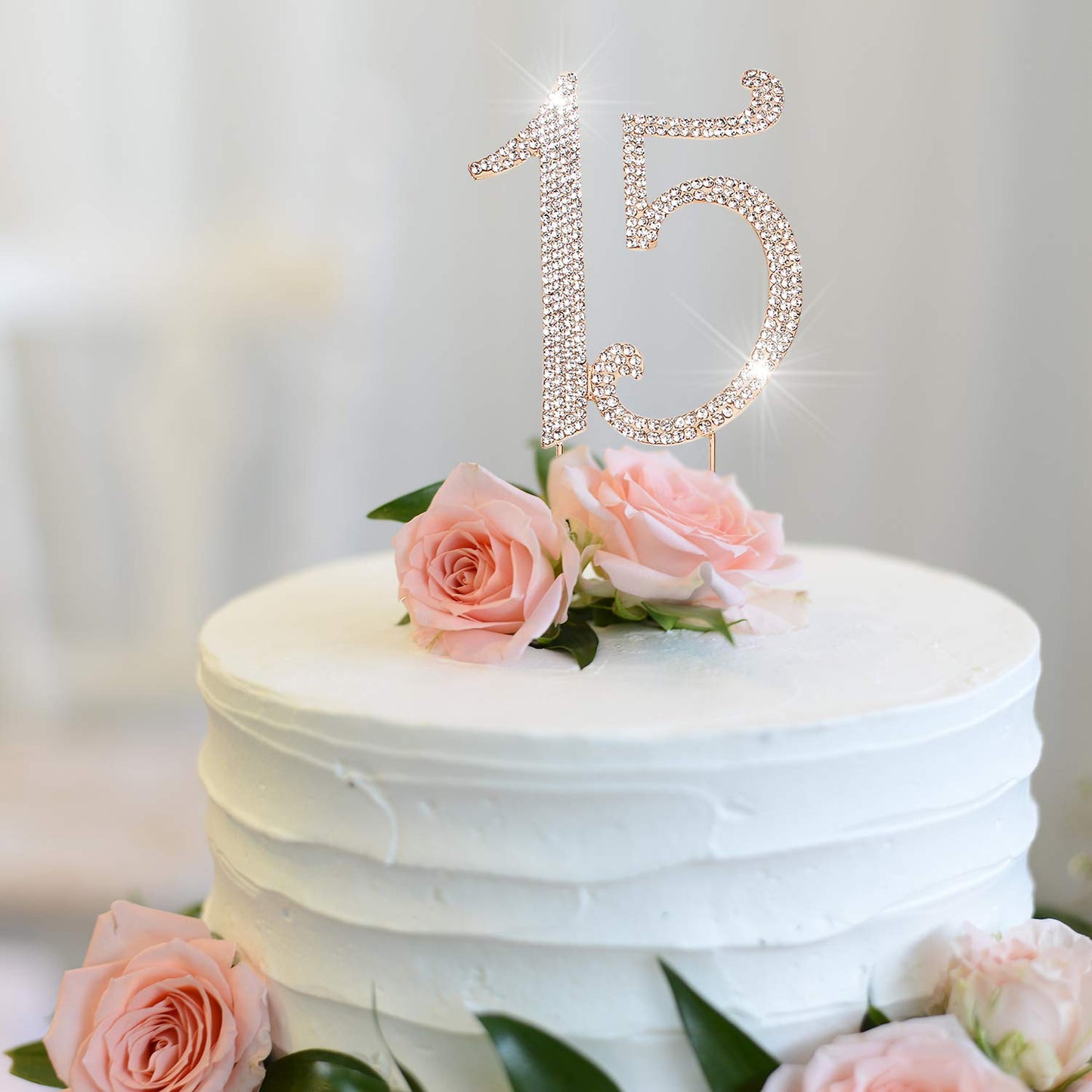 Hatcher Lee Bling Crystal Quinceañera Happy 15 Birthday Cake Topper - Best Keepsake | 15Th Party Decorations Gold