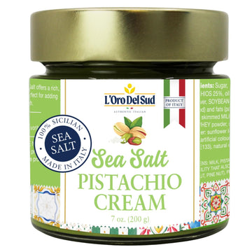 Pistachio Cream with Sea Salt, Sicilian Sweet & Salty Pistachio Spread, 7 oz (200g), Sweet Pistachio Butter, Product of Italy, L