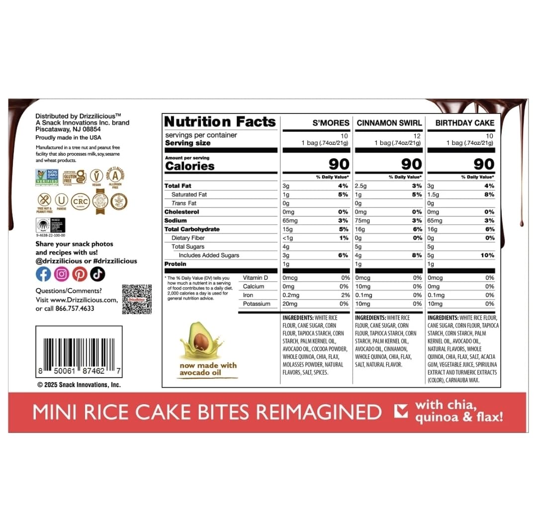 Mini Rice Cake Bites, Drizzi-licious Variety Pack, 32 Count, 0.74 Ounce Snacks