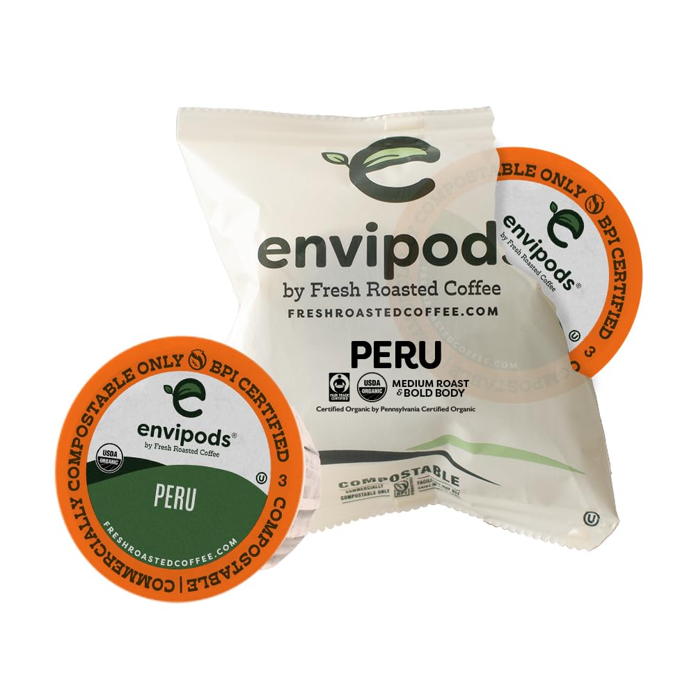 Fresh Roasted Coffee USDA Organic Envipods, Med Roast, 36 Count, Compostable, Kosher, 3rd Party Tested for Pesticides and Mold