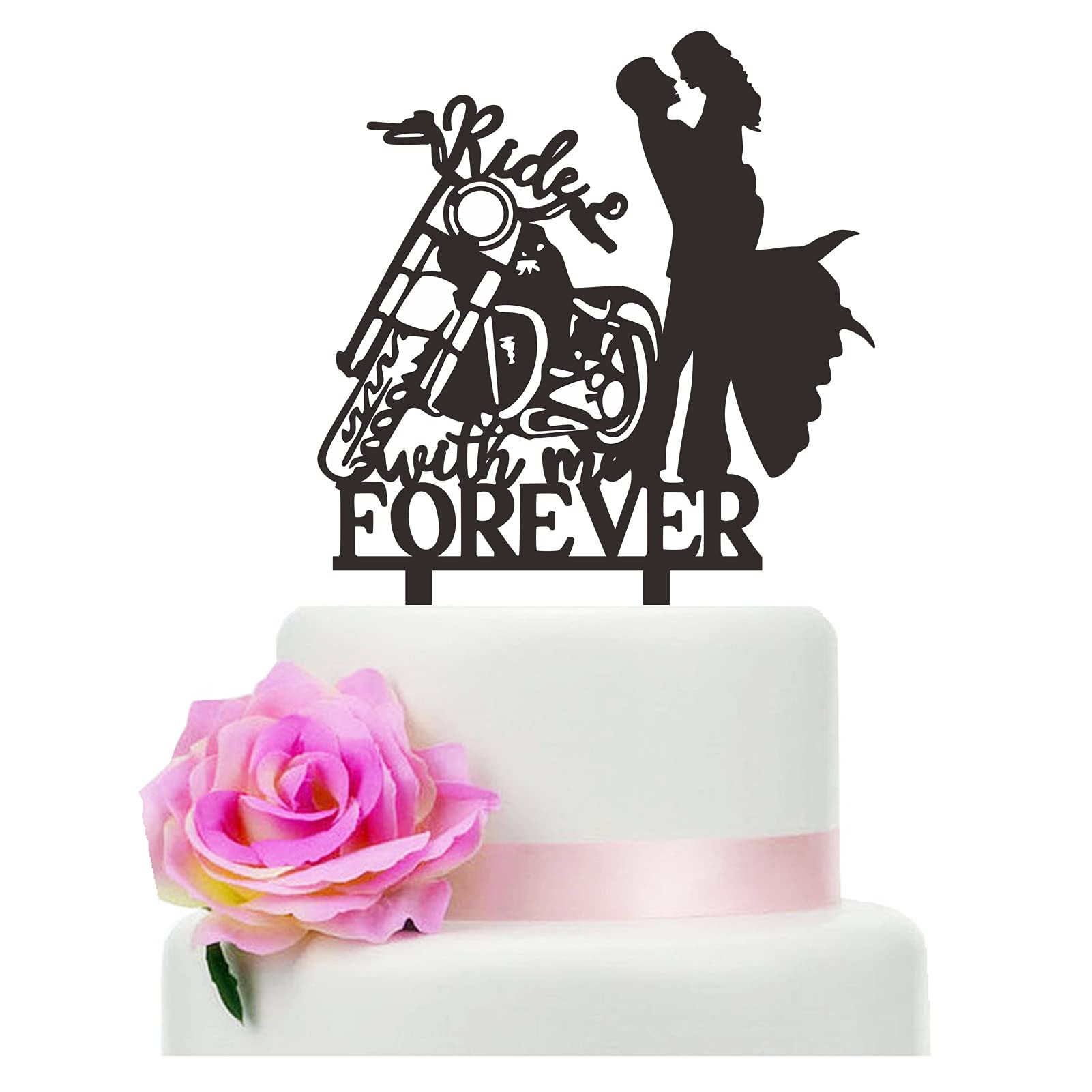 Motorcycle Wedding Cake Topper, Ride With Me Forever Cake Topper, Bride And Groom With Motorcycle Cake Topper For Wedding/Annive