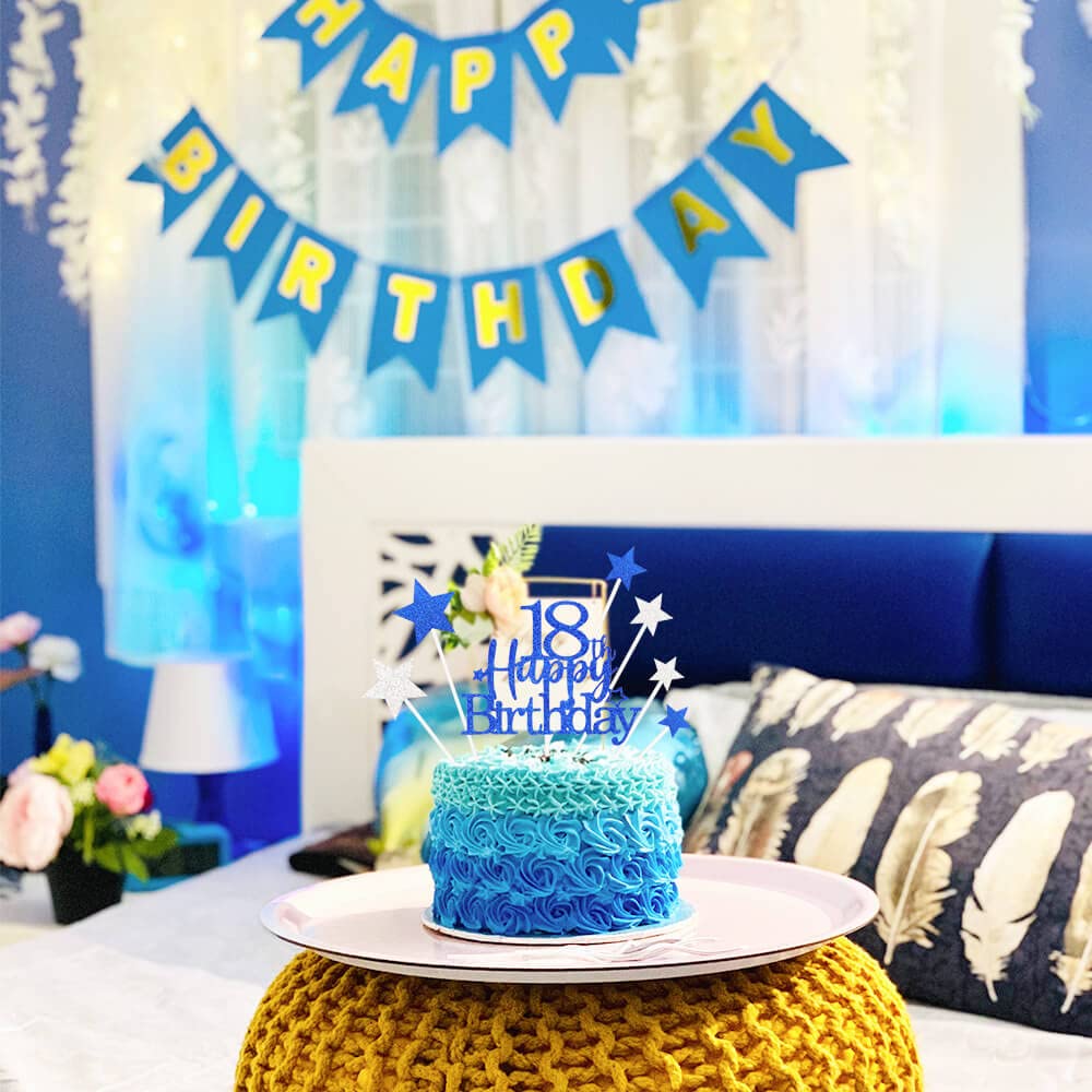 Pargleev Glittery 18th Birthday Cake Topper, Personalised, Star Design, Blue, Model hbcp-lscp18-230926, Paper Material