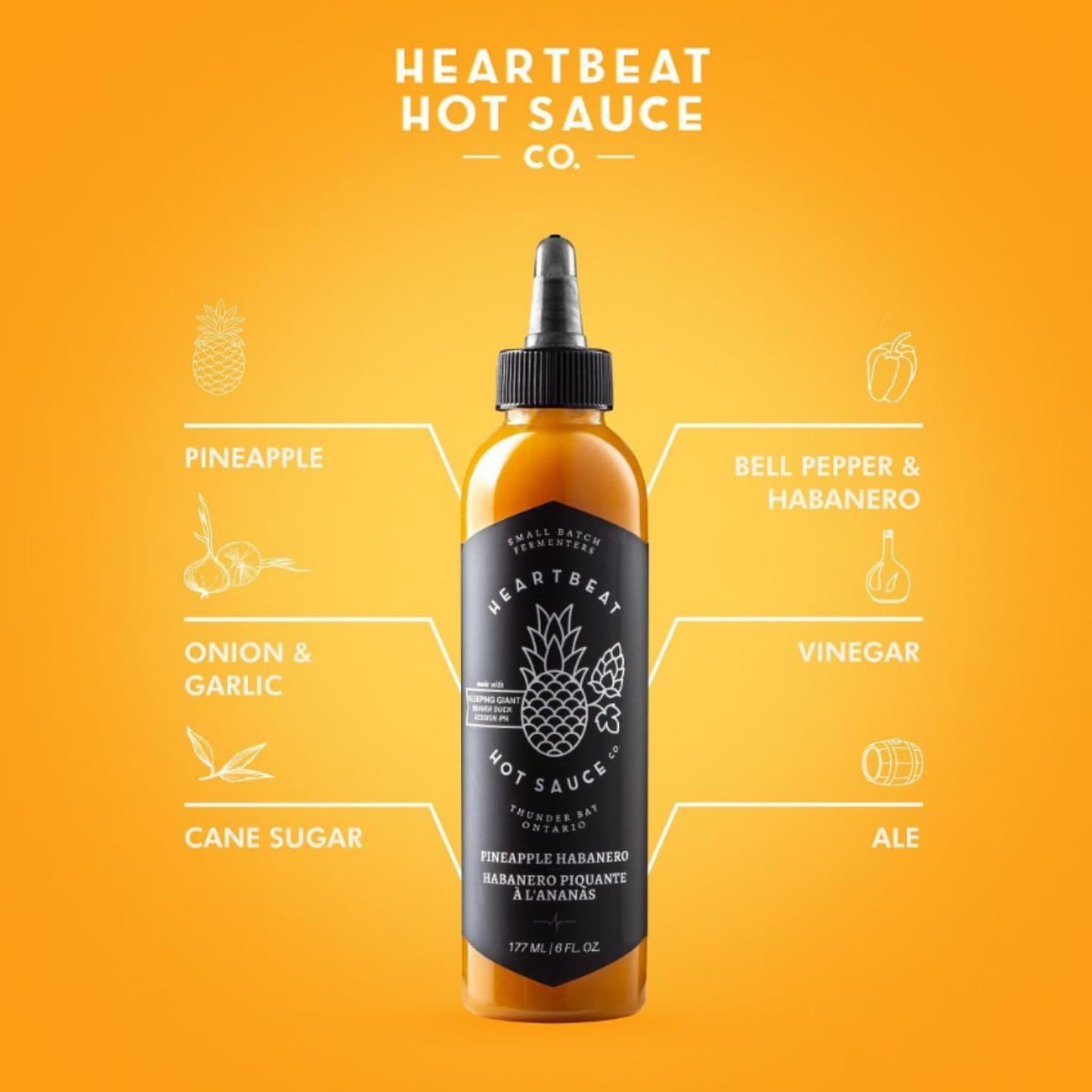 HEARTBEAT HOT SAUCE CO. Pineapple Habanero Hot Sauce, 6 Fl Oz, Pack of 1