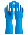 Pacific Ppe 4 Pairs Reusable Dishwashing Cleaning Gloves With Latex Free, Cotton Lining, Kitchen Gloves, Blue, Large