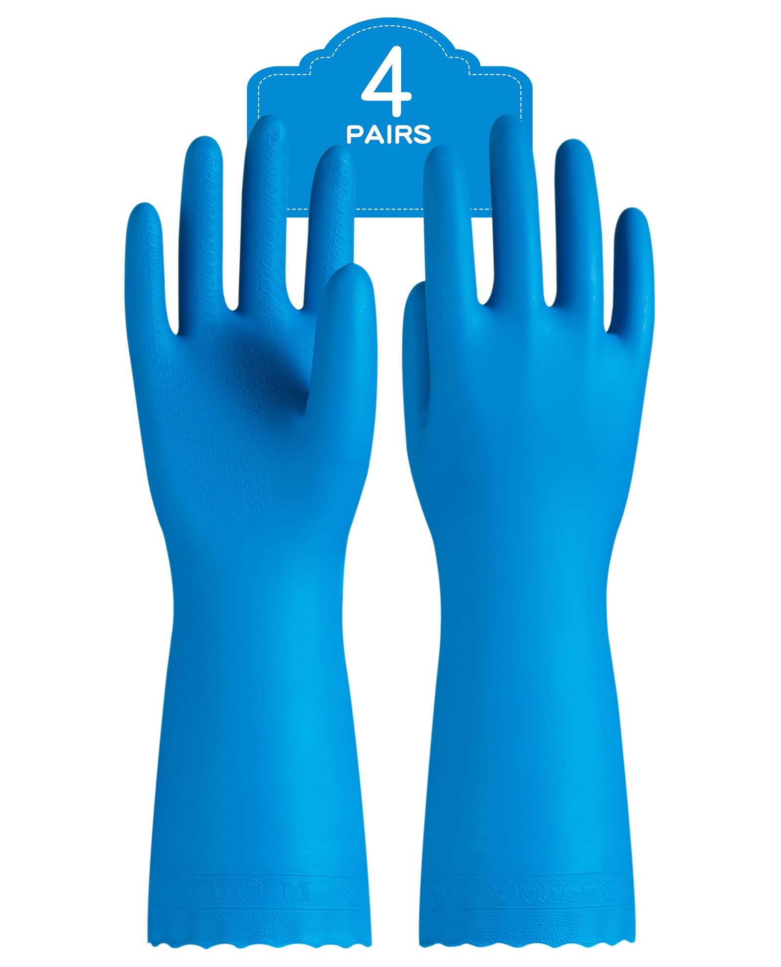 Pacific Ppe 4 Pairs Reusable Dishwashing Cleaning Gloves With Latex Free, Cotton Lining, Kitchen Gloves, Blue, Large