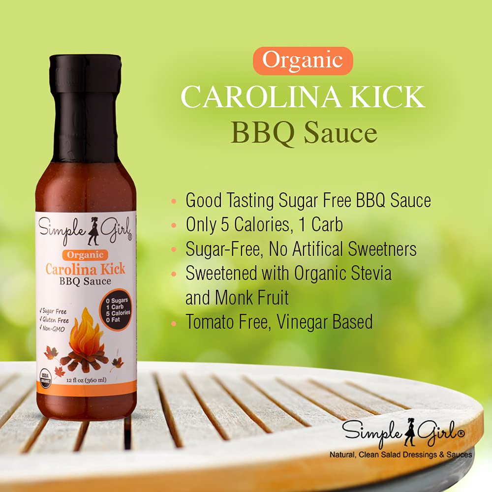 Simple Girl Carolina Style BBQ Sauce - Low Calorie, Sugar-Free, Vegan Friendly, Gluten Free, Fat Free, MSG Free - 12 oz Bottle (