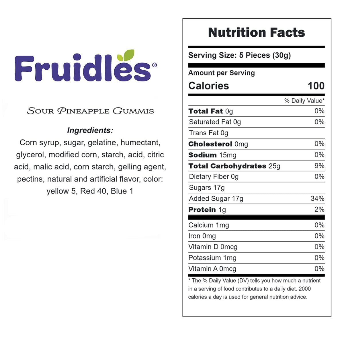 Fruidles Sour Pineapple Gummies Candy, 8 Ounce, Yellow, Delicious Fruit Flavors