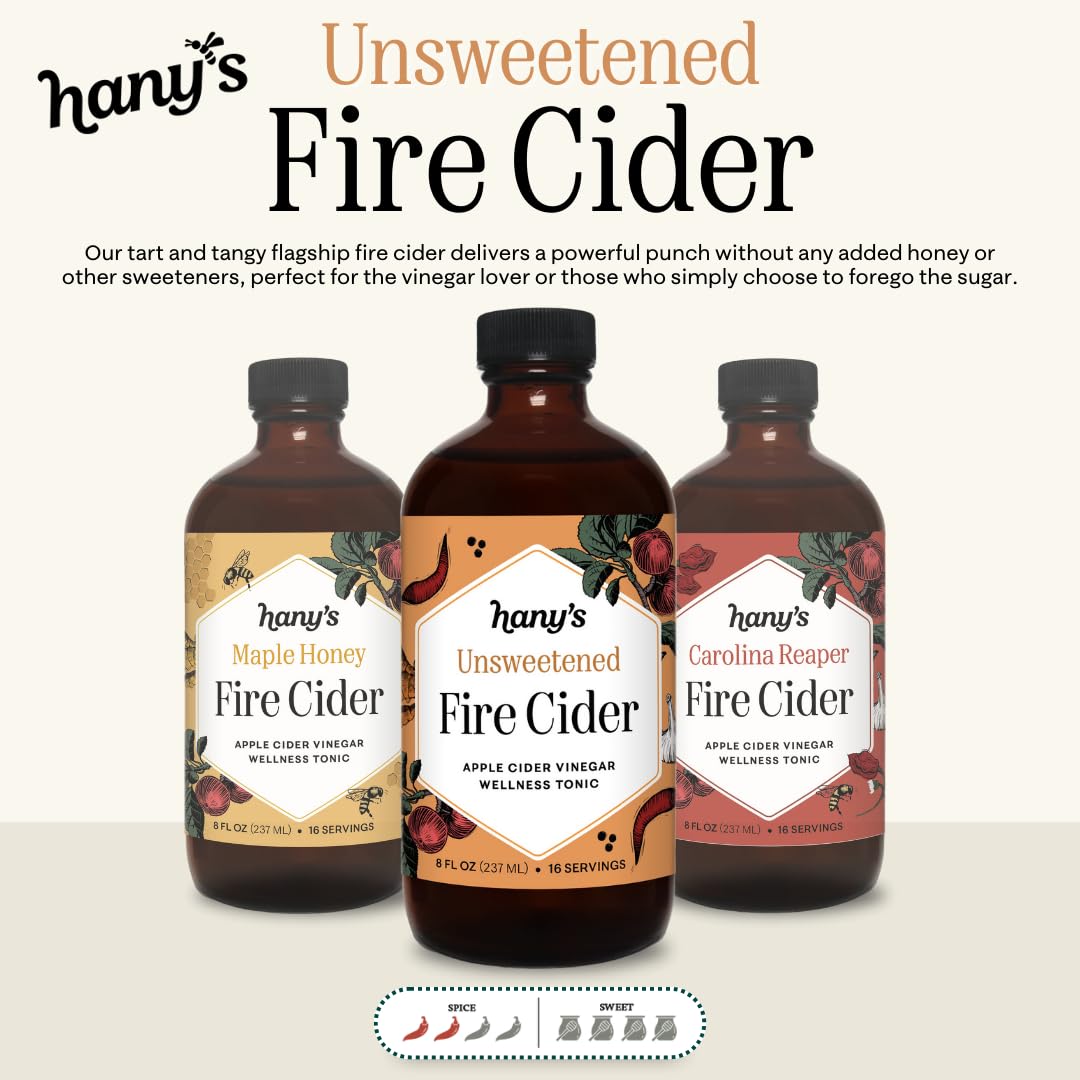 Hanys Harvest Fire Cider Sampler Pack - All-Natural, Non-GMO, Gluten-Free - 8 fl oz Glass Bottle (Pack of 3)