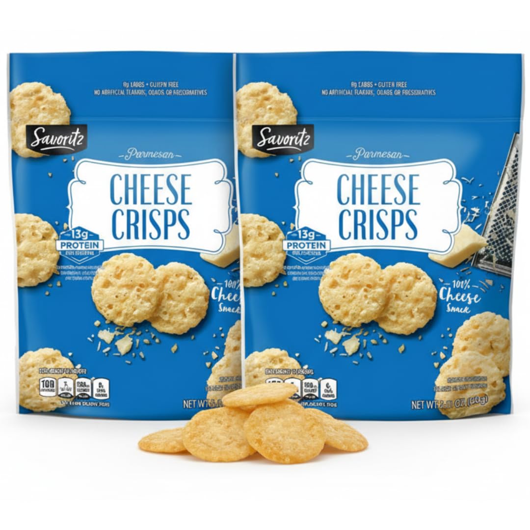 Parmesan Cheese Crisps 2-Pack, 1.95 oz Each - Gluten-Free Crunchy Real Cheese Snack, 13g Protein, Oven-Baked Parmesan Crisps