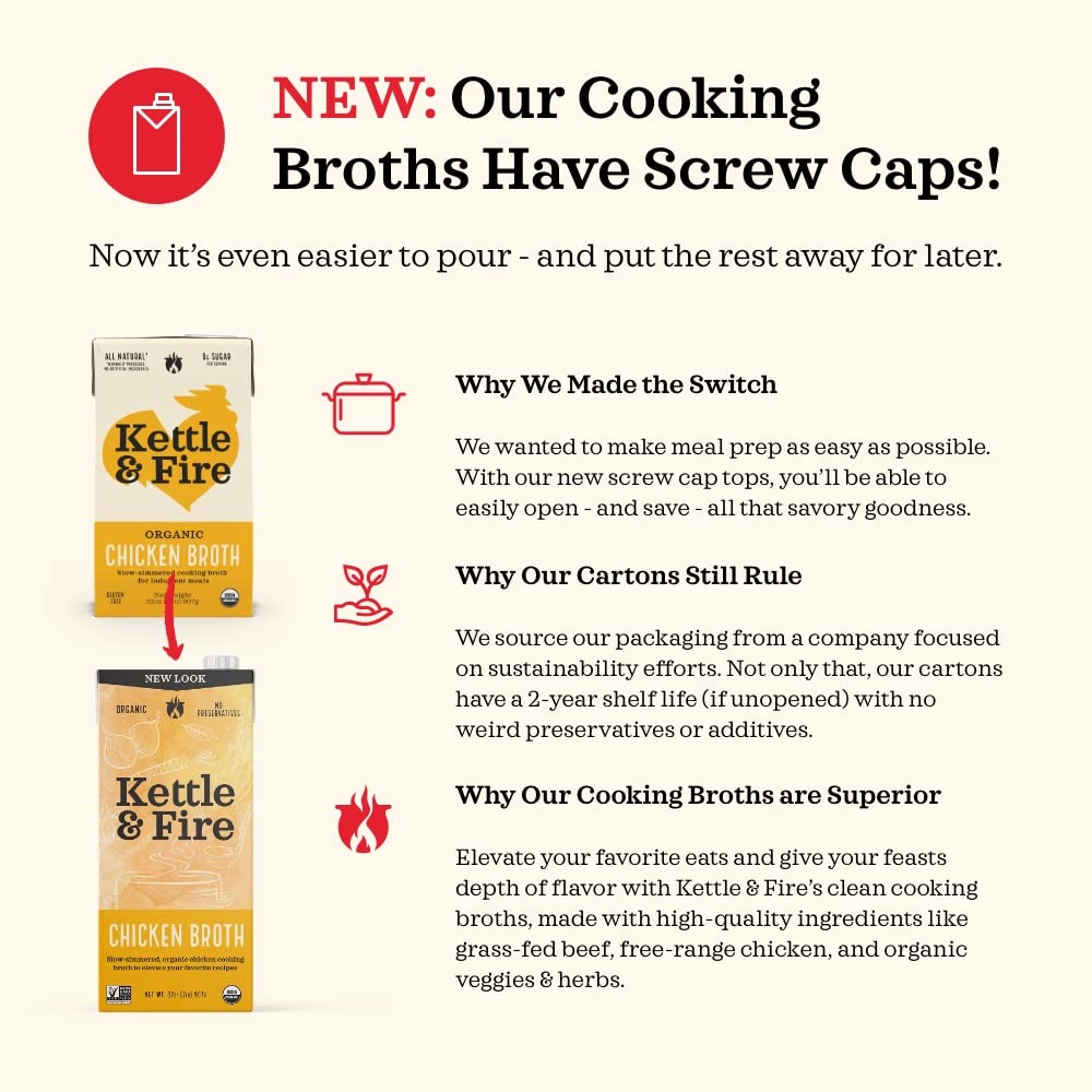 Kettle & Fire Organic Vegetable Cooking Broth Low Sodium, 32 Ounce