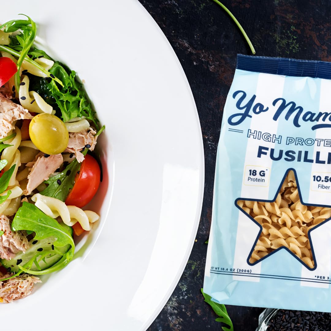 Yo Mamas Foods High Protein High Fiber Fusilli Pasta | (3) 10.6 Ounce Bags. | Plant Based, Low Glycemic, and Gluten Free with C