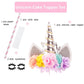 Nishine Rose Floral Unicorn Cake Topper Birthday Party Cake Decoration (Silver&Pink)