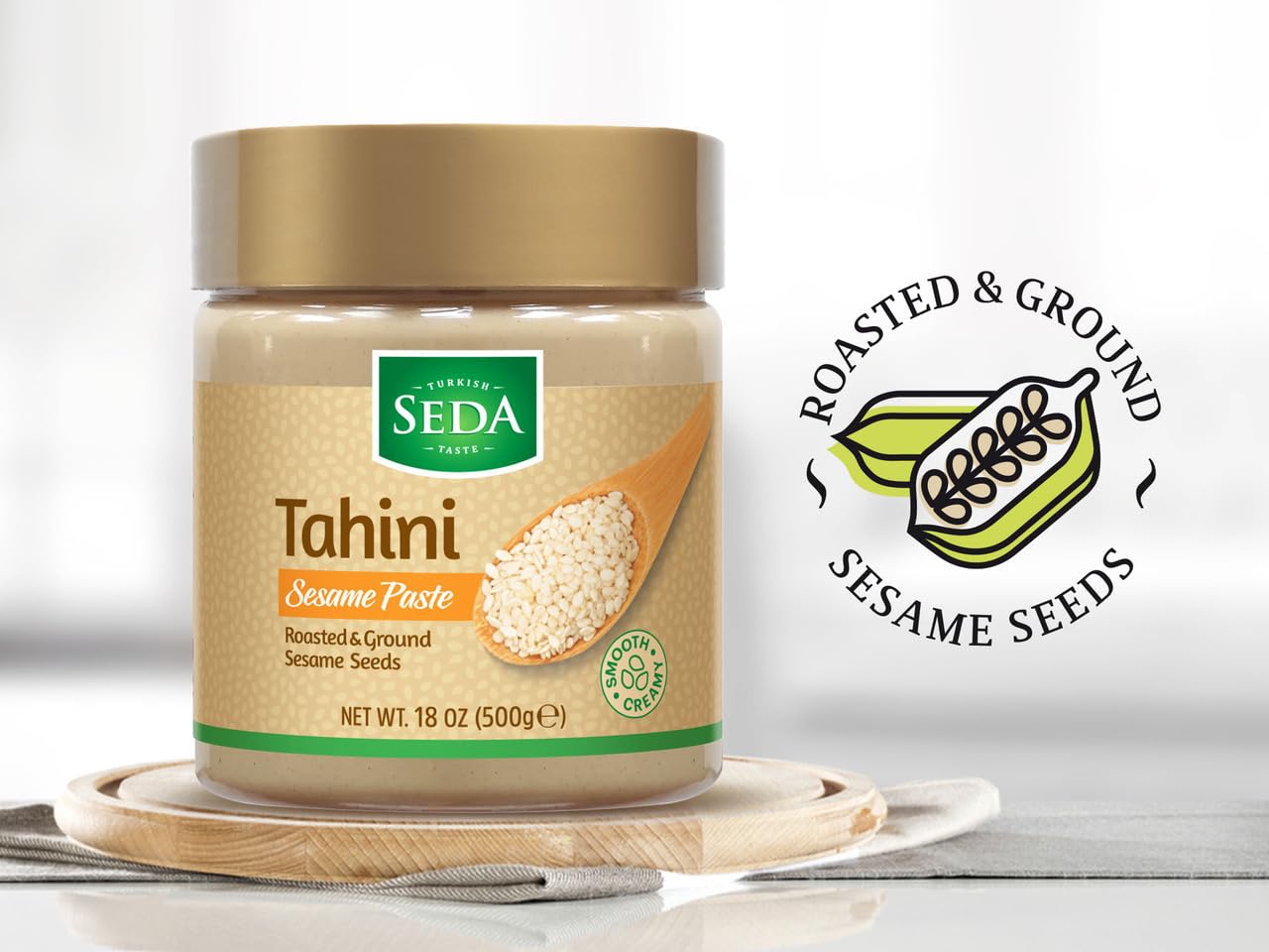Seda Tahini - Whole Sesame Paste, 18 Oz | Paleo, Keto, Gluten-Free, Vegan
