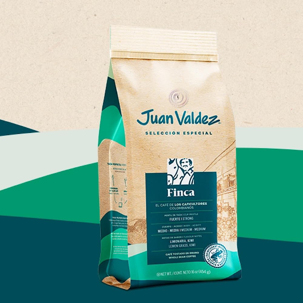 Juan Valdez Whole Bean Coffee - Dark Roast, 100% Colombian, 16 oz, Rainforest Certified, Notes of Lemongrass & Kiwi