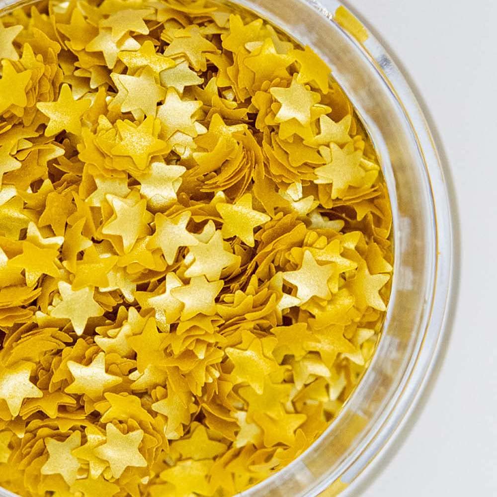 Gold Edible Star Shaped Glitter for Cakes - Fancy Edible Stars Cake Decorations in Metallic Gold for Cake Decorating, Toppings,