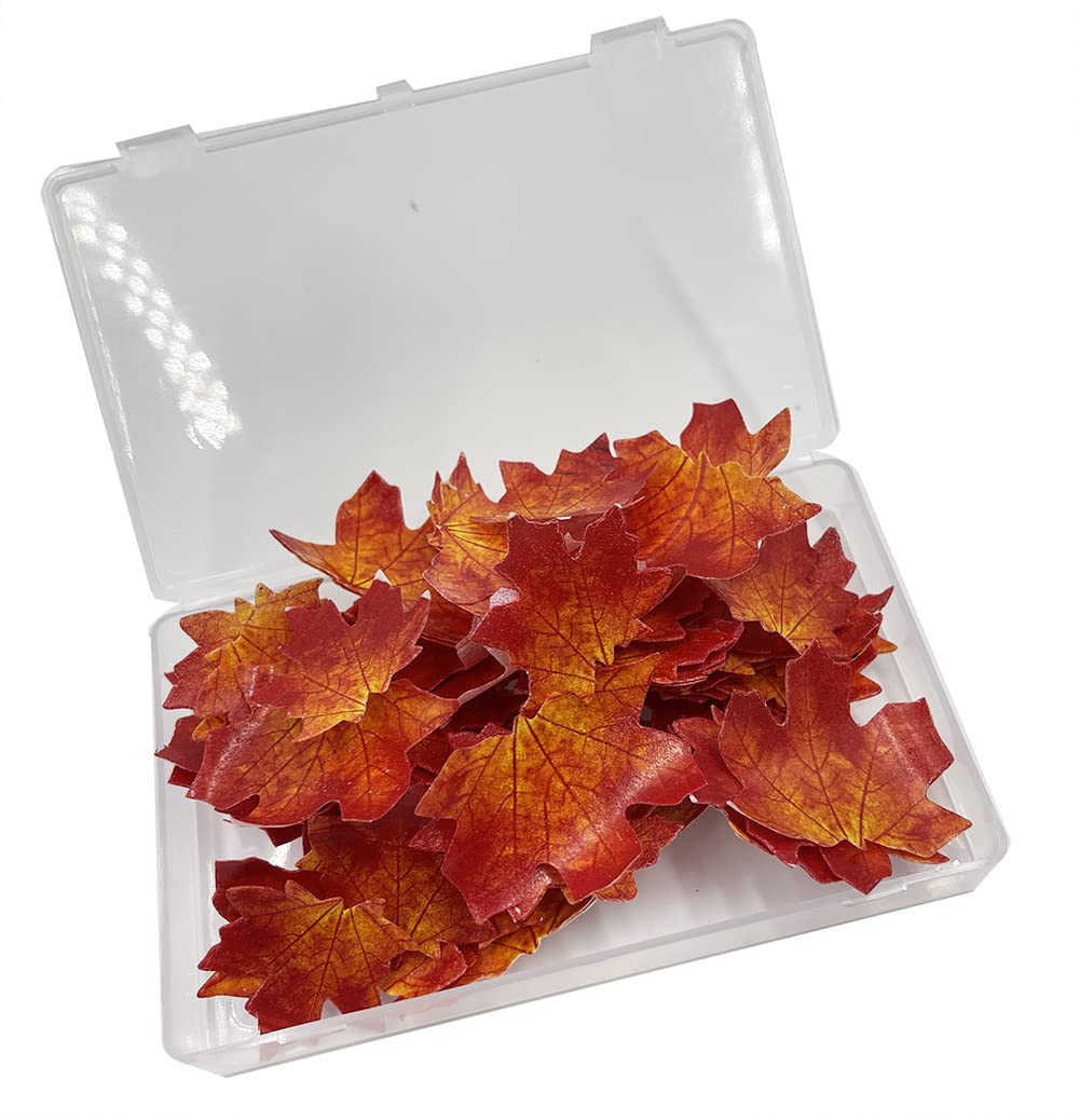 Set Of 75 Edible Fall Leaves Gold Leaf Cake Decorations, Thanksgiving Day Christmas Party Cupcake Topper (Red)