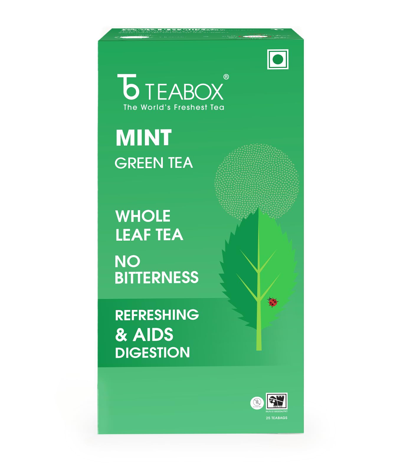 Teabox enhanced Darjeeling Green Tea With Natural Peppermint Leaves |100% Whole Leaf & 0% Bitterness | Green Tea From The Himalayas | 25 Tea Bags (Low Caffeine)