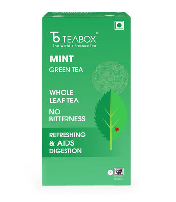 Teabox enhanced Darjeeling Green Tea With Natural Peppermint Leaves |100% Whole Leaf & 0% Bitterness | Green Tea From The Himalayas | 25 Tea Bags (Low Caffeine)