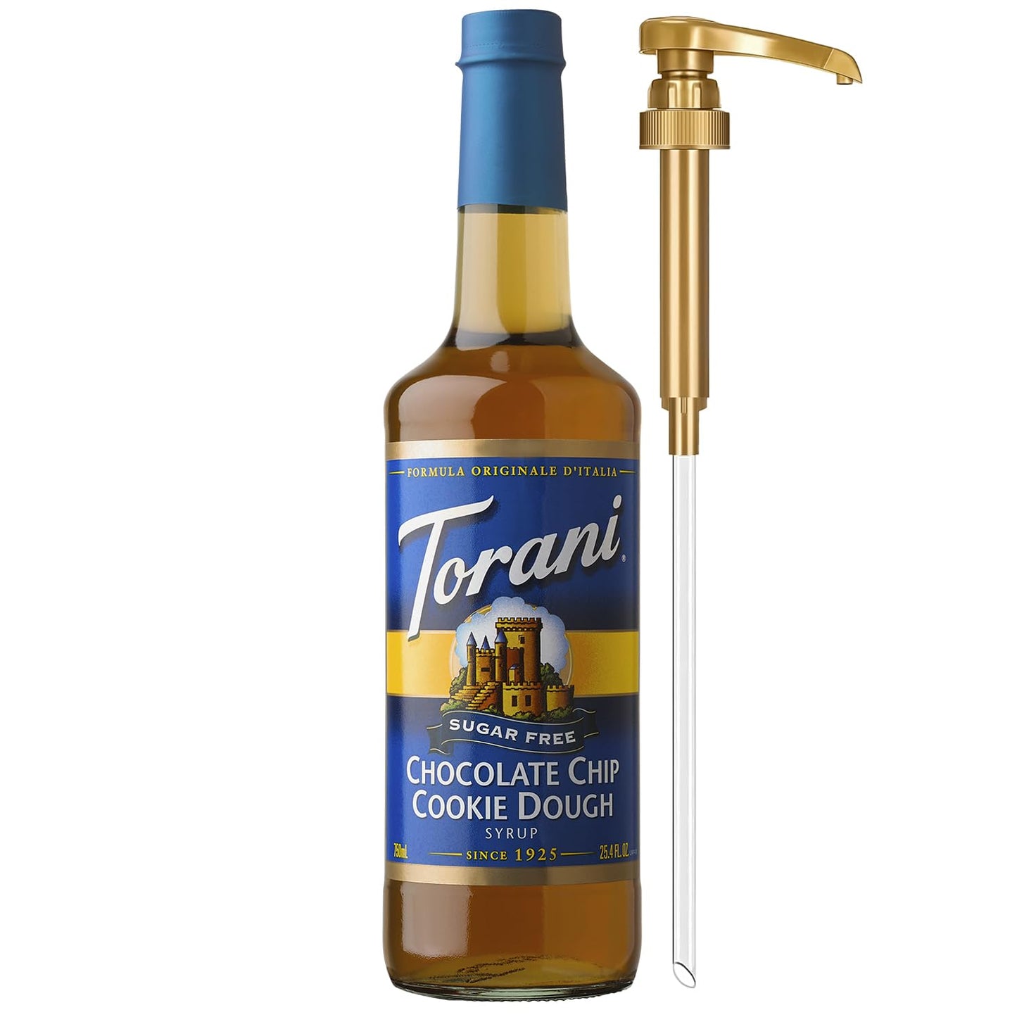 Torani Sugar Free Coffee Syrup, Chocolate Chip Cookie Dough Flavoring for Drinks, Zero Calorie, Glass Bottle with Pump Included,