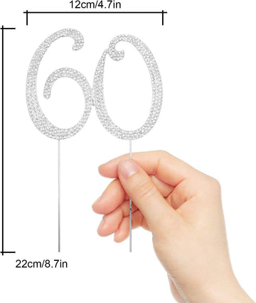 Hatcher Lee Bling Crystal Rhinestone 60 Birthday Cake Topper - Best Keepsake | 60Th Party Decorations Silver