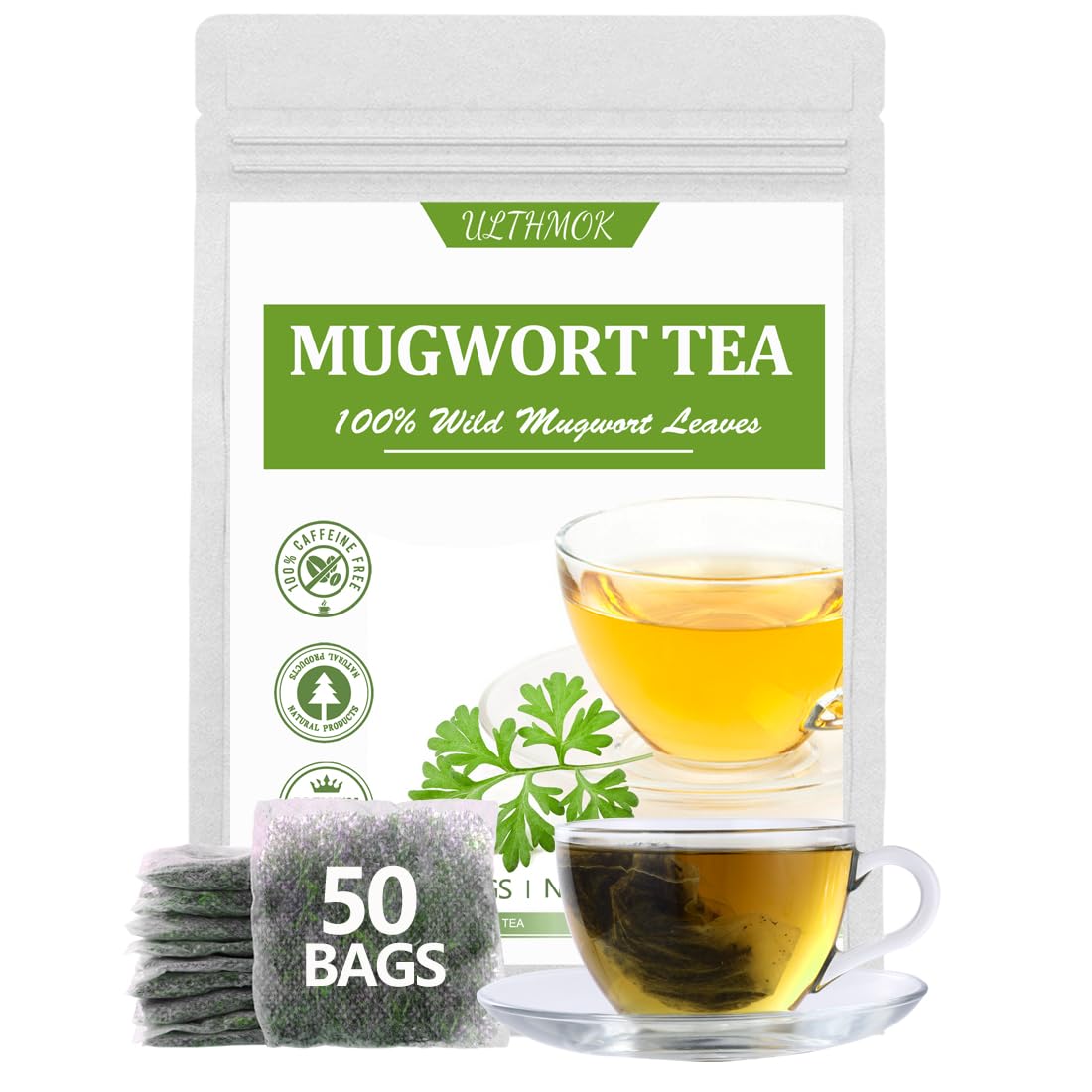 Top-Grade 50 Mugwort Tea Bags  Made With 100% Pure Mugwort Tender Leaves  No Additives & Energy Blend Free.
