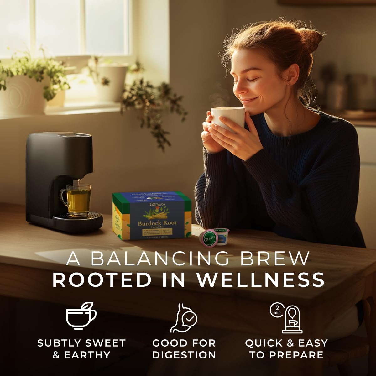 Gya Tea Co Burdock Root Herbal Tea Pod (16 Ct) - Decaf Earthy Burdock Tea Rich Nutrients For Digestive Health & Nourish