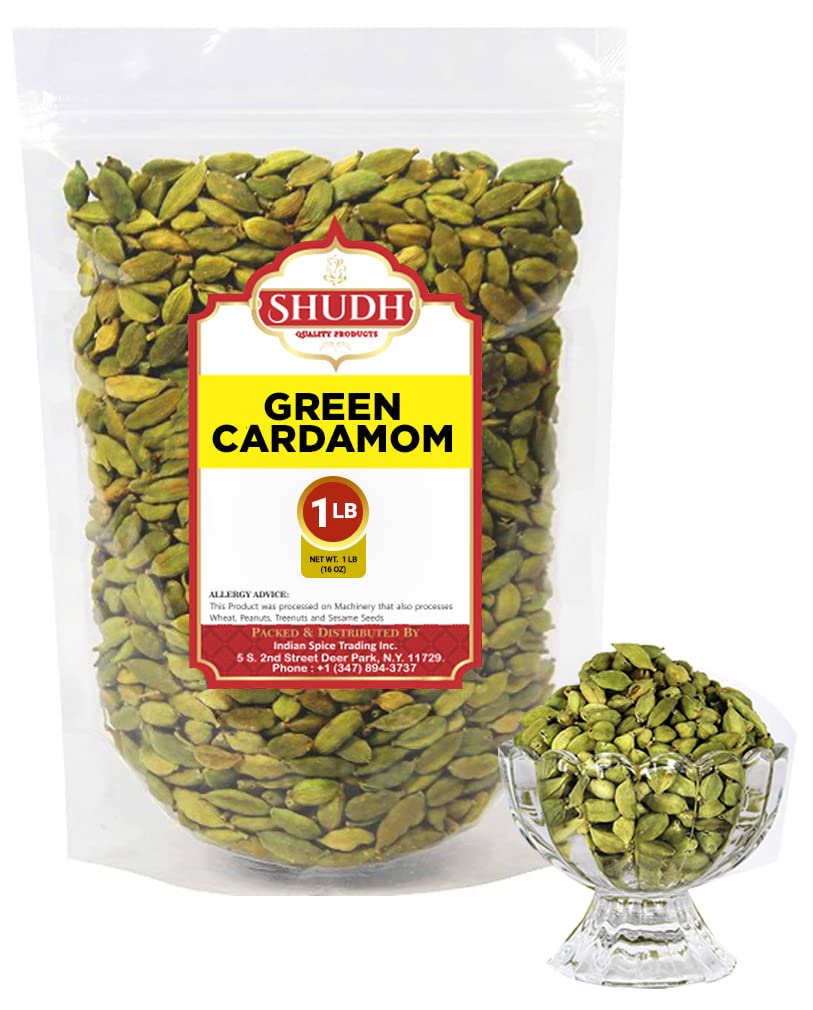 SHUDH GREEN CARDAMOM 1 LB | 16 oz Green Cardamom Pods Spice (Hari Elachi) ~ All Natural | Vegan | Gluten Friendly | NON-GMO | Pr
