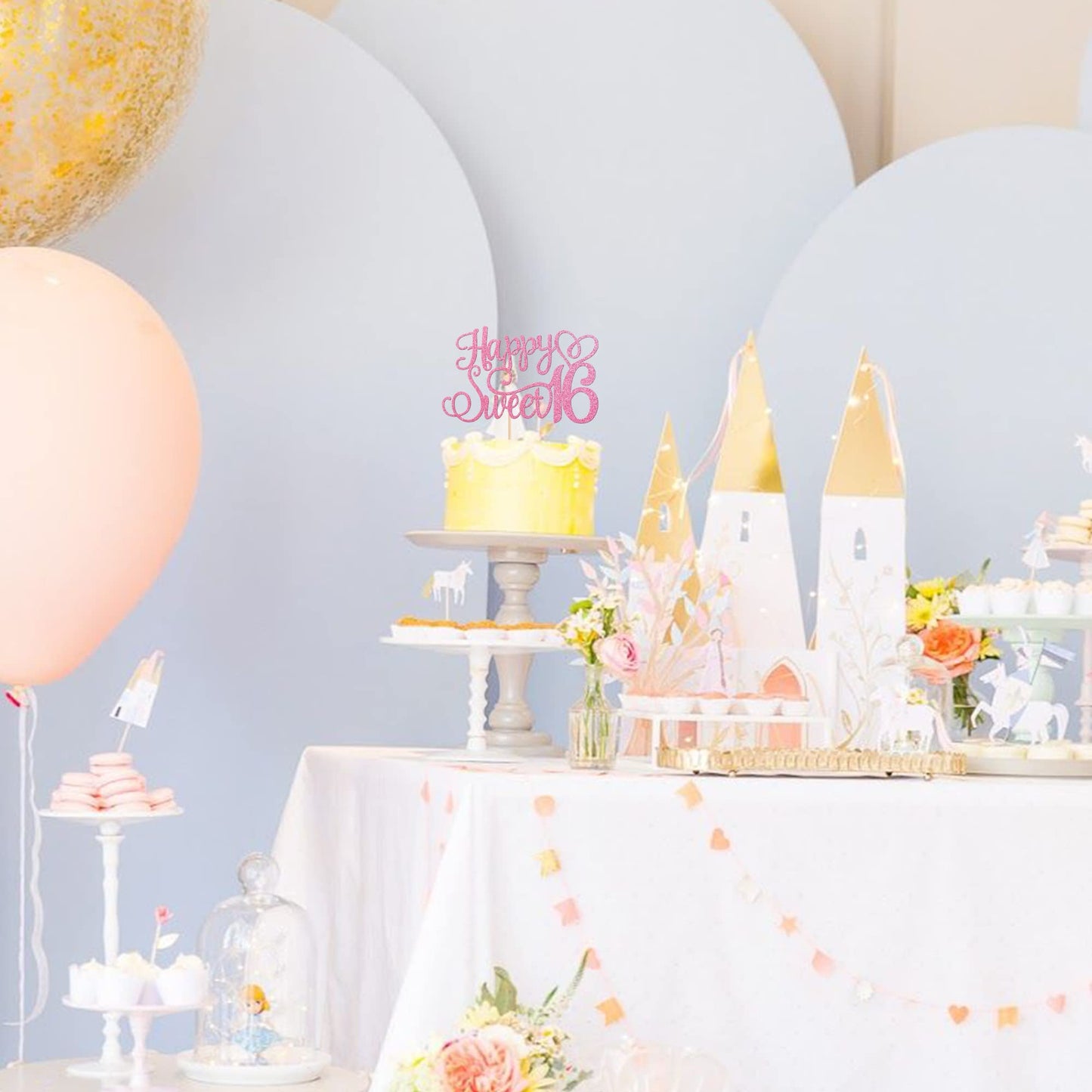 1 PCS Happy Sweet 16 Cake Topper Glitter Hello 16 Cheers to 16 Years Cake Pick Happy 16th Birthday Cake Decoration for Happy 16t